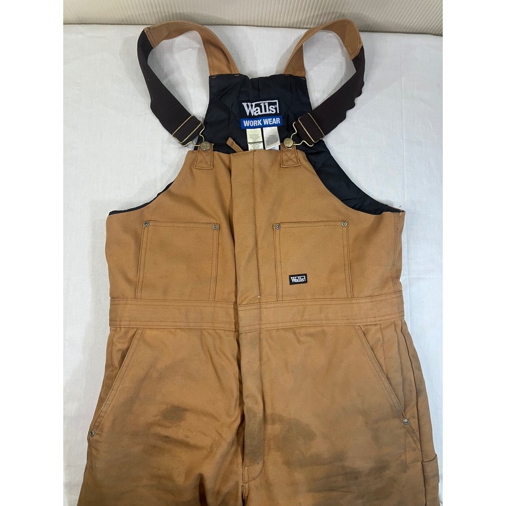 Walls Workwear Brown Duck Insulated Bib Overalls M Regular W93003M BW Distressed